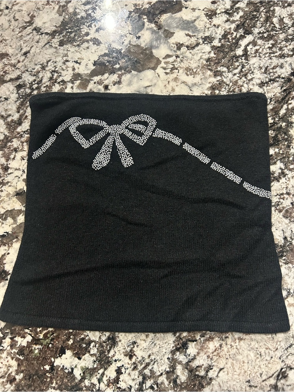 Vintage Y2K Moda International Victoria’s Secret Black Knit Rhinestone Bow Top